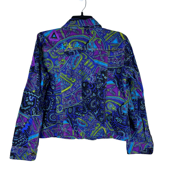 Ruby Rd. Denim Hippie Embroidered Colorful Button Up jacket Vintage‎ Size 10 - Picture 2 of 7